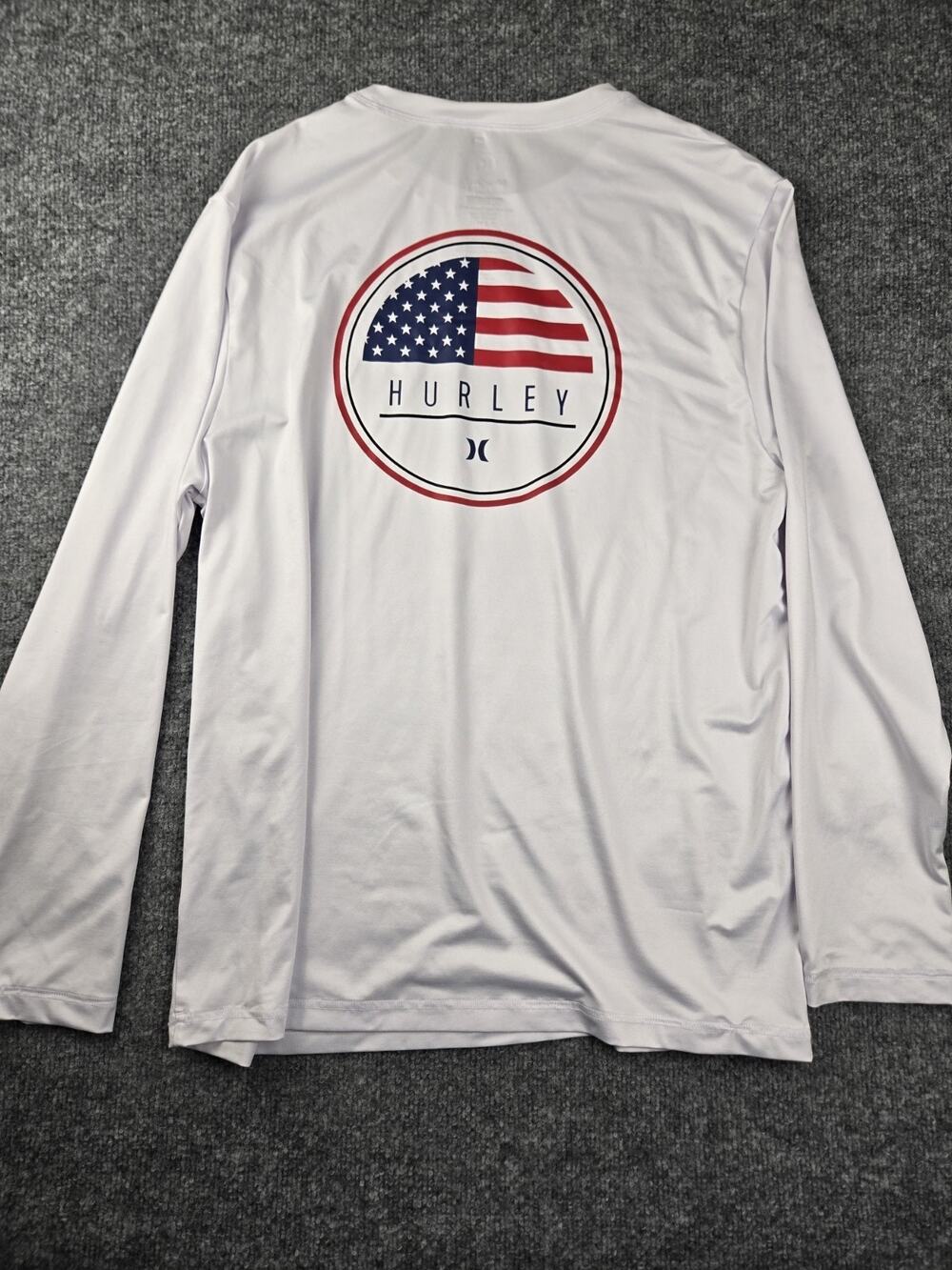 HURLEY Mens White Long Sleeve size Large American Flag Print #820